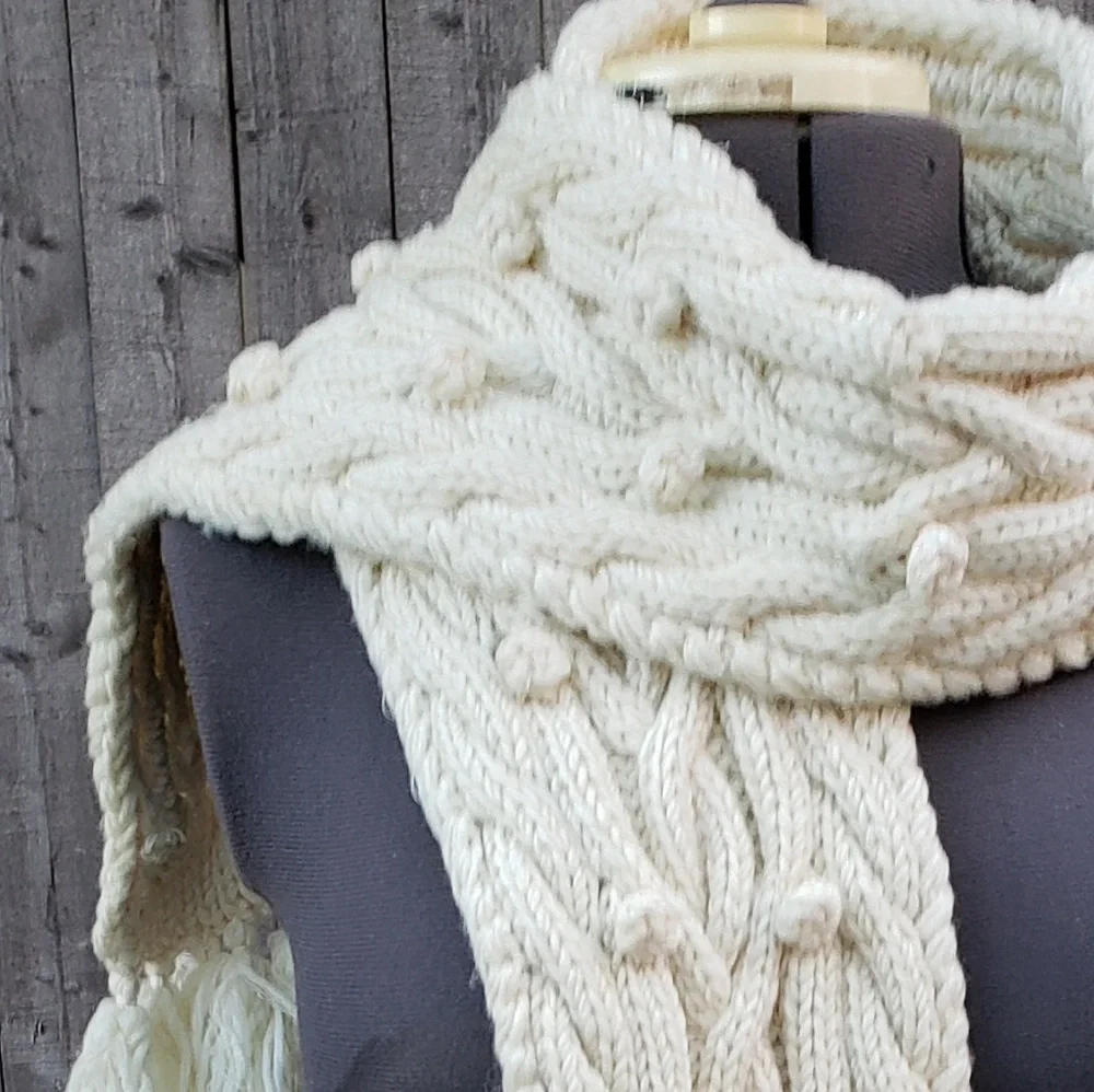J.Crew handknit cream 100% soft wool scarf